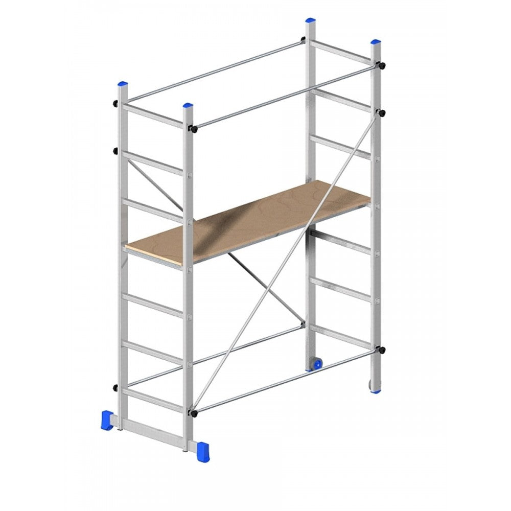 Echafaudage professionnel en aluminium avec plateforme en bois et barres stabilisatrices STEP UP LABOR