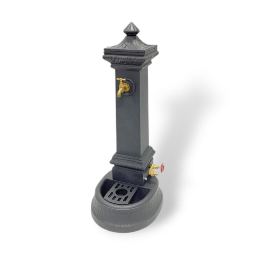 Fontana in ghisa a colonna verniciata antracite con rubinetto a farfalla Malin Mini