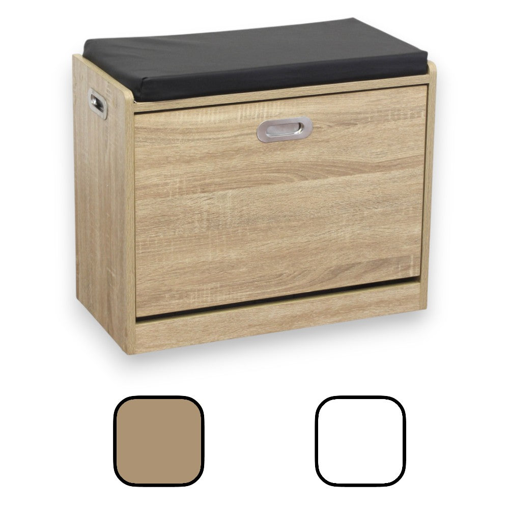 Scarpiera cassapanca doppio scomparto in legno laminato con seduta morbida e maniglie laterali Eusebia