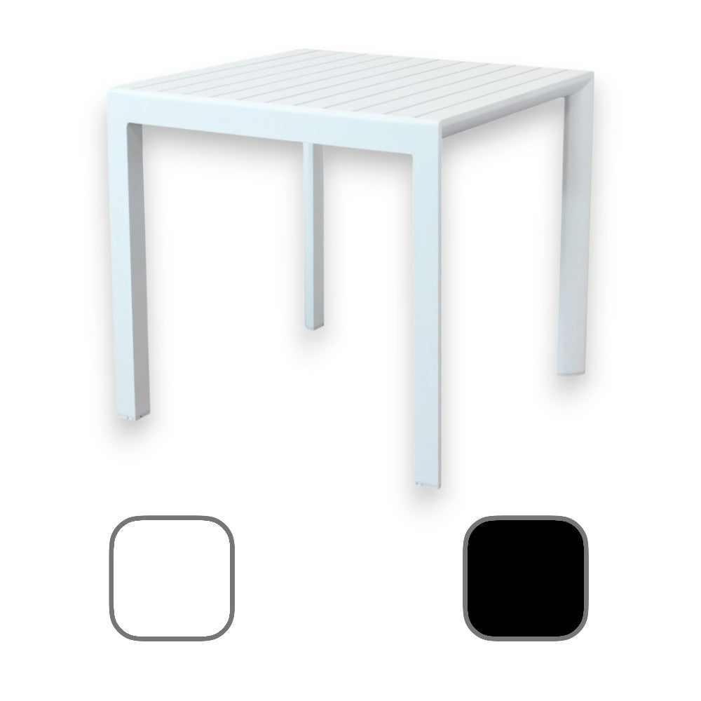 Tavolo quadrato 80x80 cm in alluminio con piano a doghe e piedi regolabili Alley