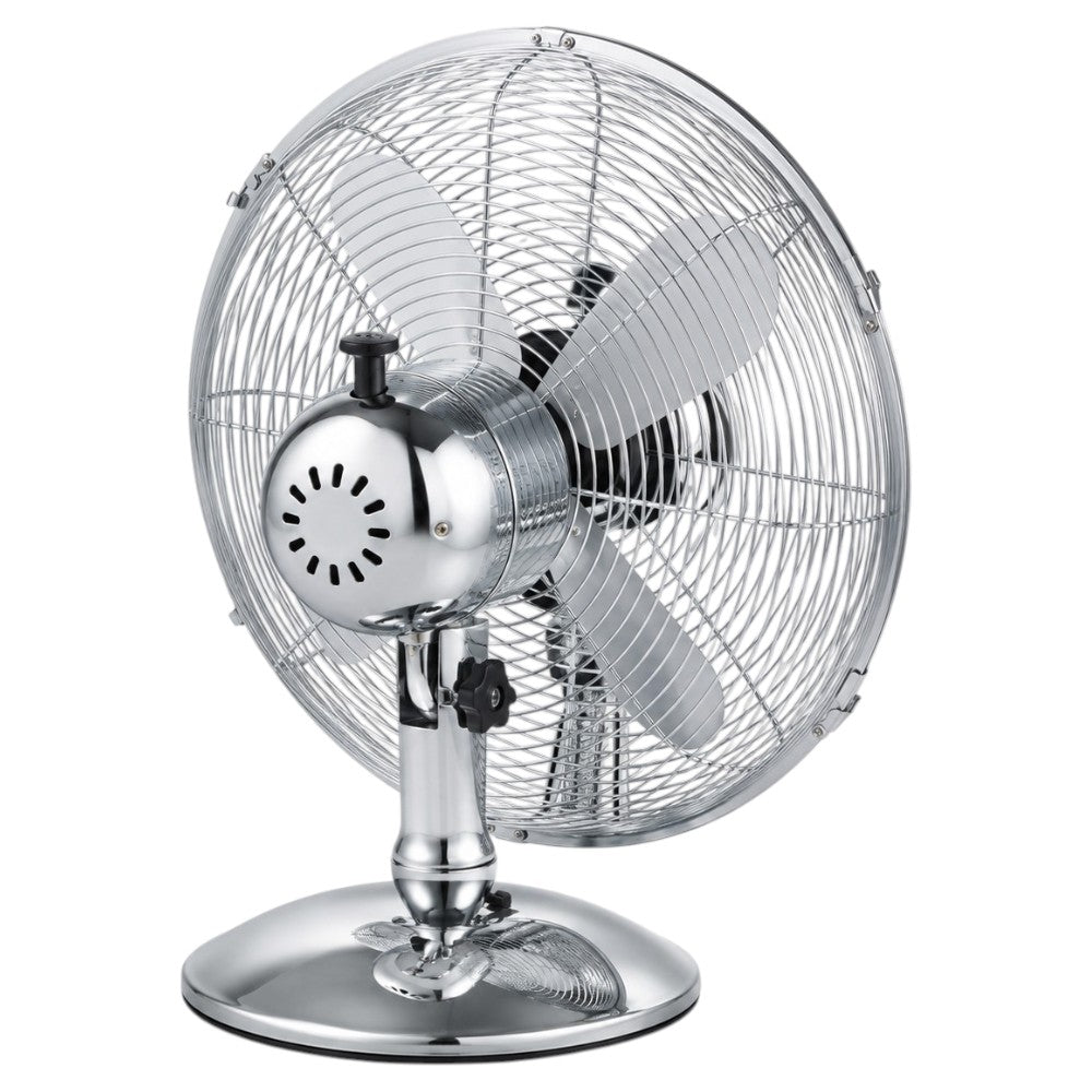 Ventilatore da tavolo in acciaio cromato 60W funzionamento 3 velocità con diametro 40 cm