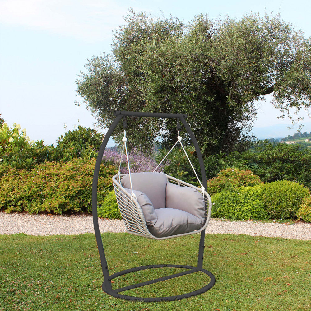 Dondolo posto singolo con struttura in metallo e cuscino morbido e confortevole 105x156xH105 cm da esterno