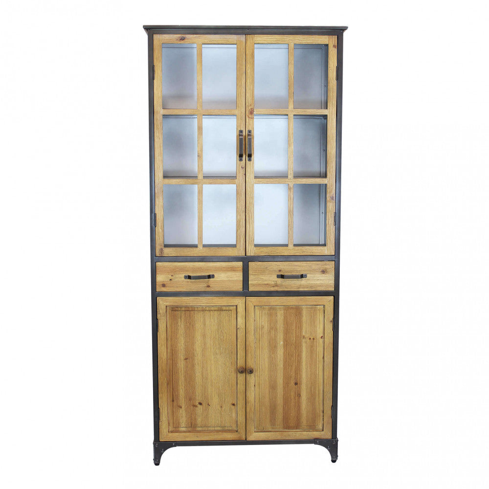 Mobile credenza in legno e acciaio con ante e ripiani per organizzazione 78,5x41,5xH175 cm