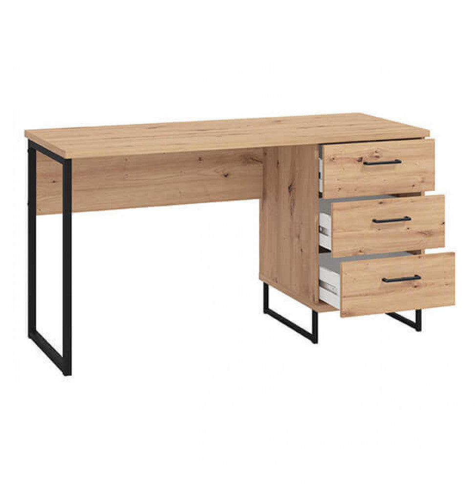 Bureau PC 140x60 cm en bois et métal avec 3 tiroirs Iron Desk