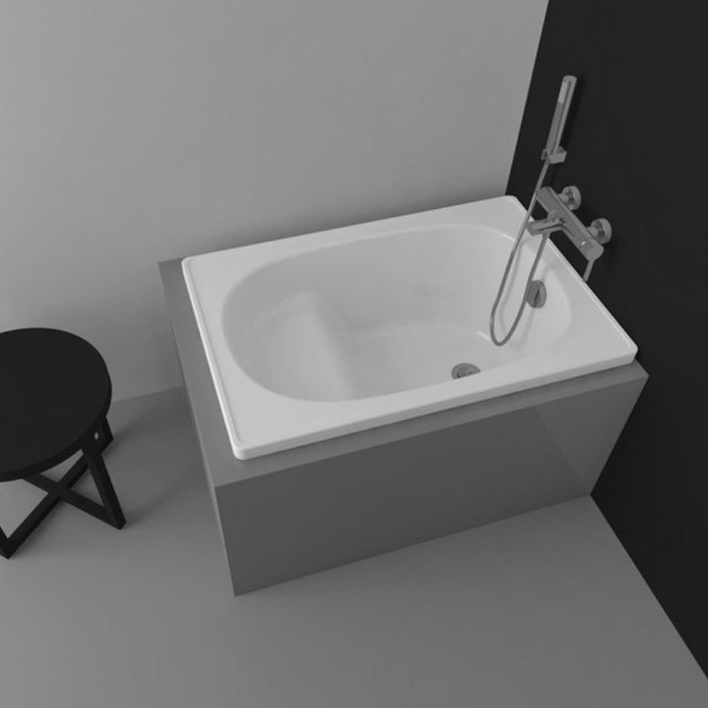 Vasca da bagno rettangolare in acrilico bianco con seduta solo guscio