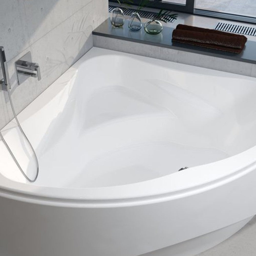 Vasca da bagno angolare con telaio e pannello in acrilico bianco 140x140 cm
