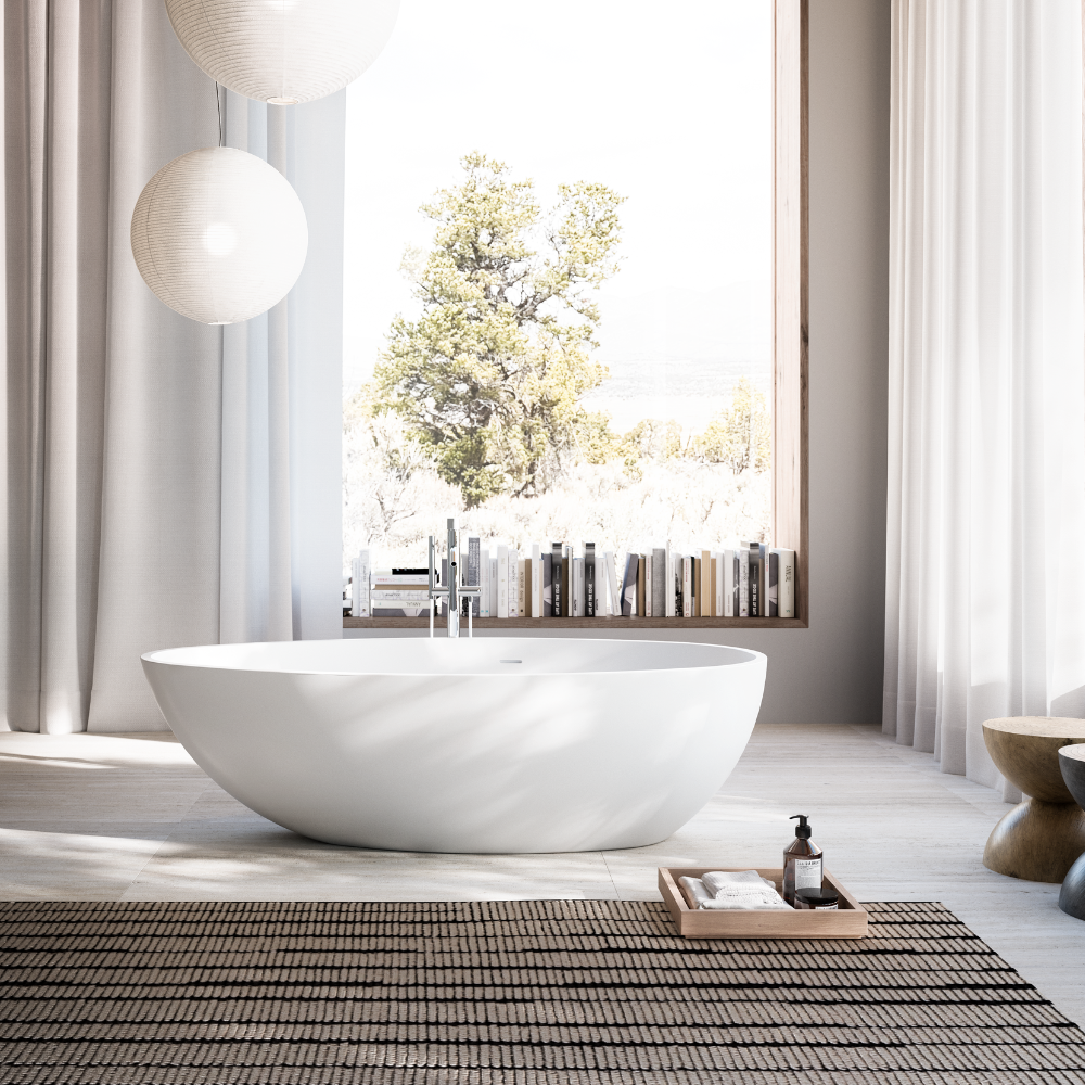 Vasca da bagno freestanding in solid surface bianco opaco 174x95xH50 cm Fiji