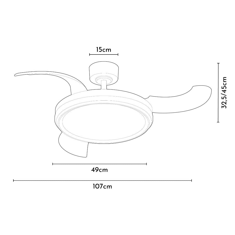 Ventilatore a soffitto con pale a scomparsa a luce led con 8 livelli di regolazione