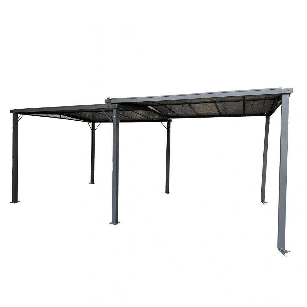 Gazebo pergola 3x6 mt allungabile con struttura in alluminio antracite e copertura in policarbonato