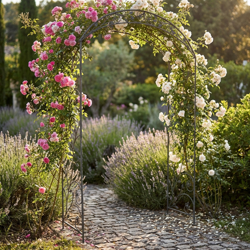 Arche jardinière d'extérieur H230 cm avec structure en acier et décoration florale Garden Elite