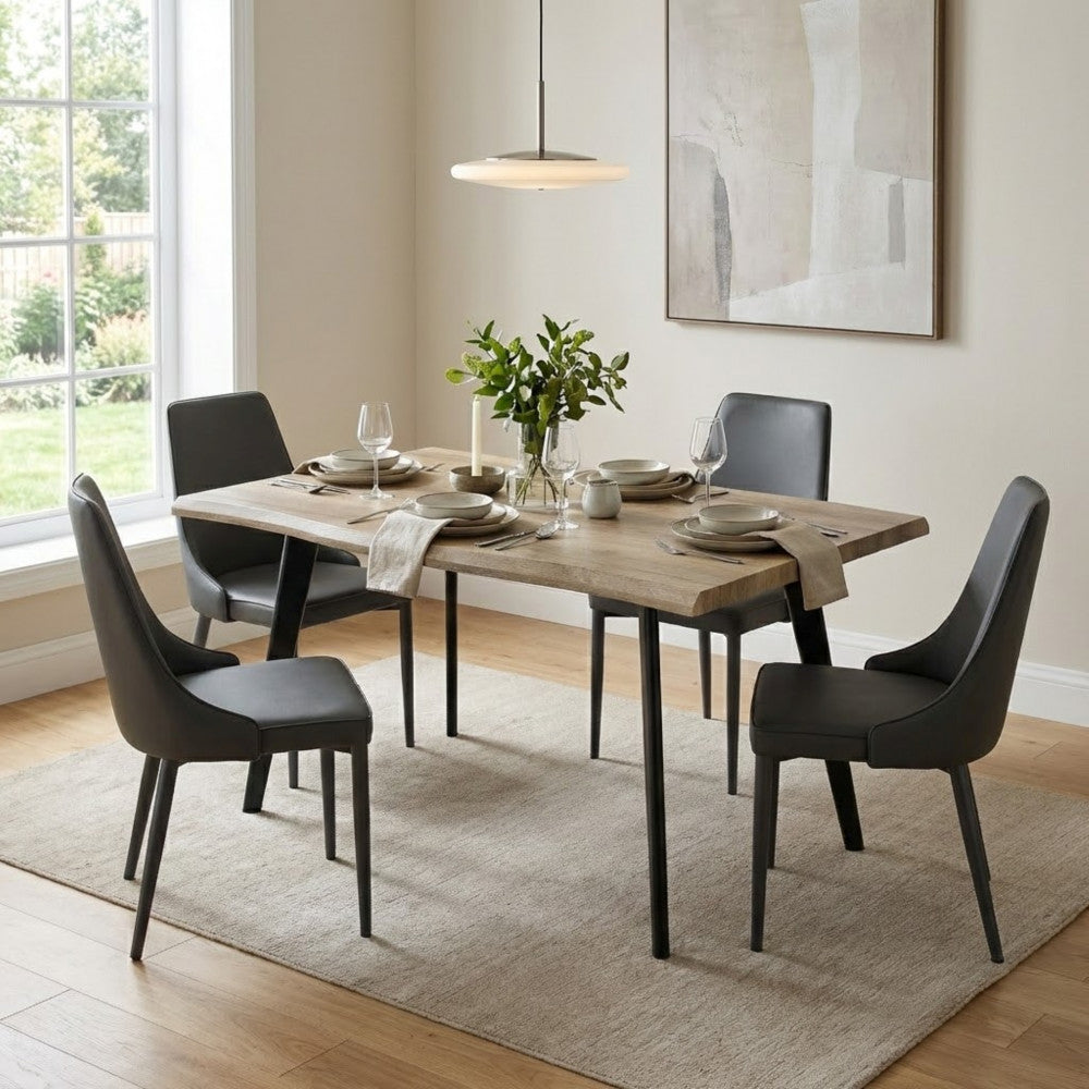 Tavolo rettangolare con struttura in metallo e piano in mdf marrone effetto pietra 90x160xH75 cm Dabber