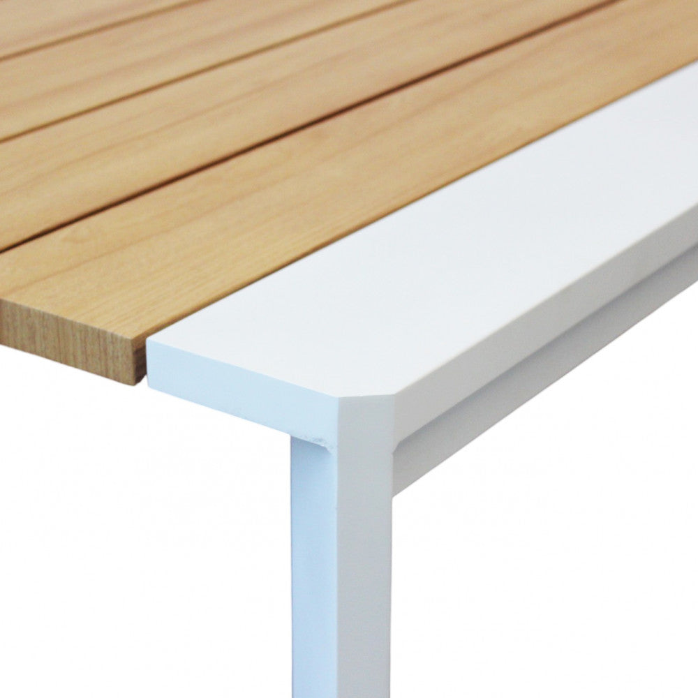 Tavolo rettangolare estensibile con struttura in alluminio bianco e piano effetto legno 150/200x100xH75 cm