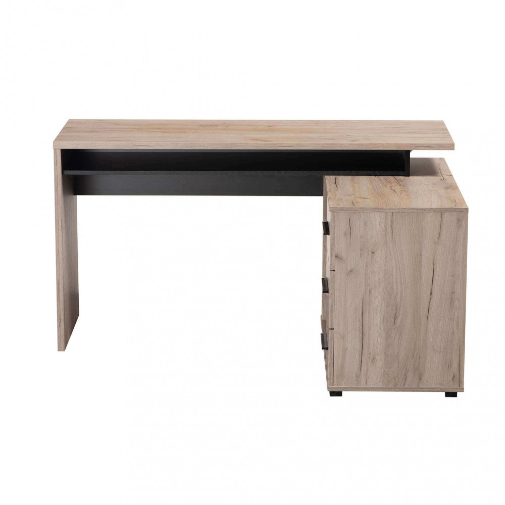 Bureau d'angle pour bureau d'étude en bois mélaminé bilaminé avec 3 tiroirs et 2 étagères Corner Desk