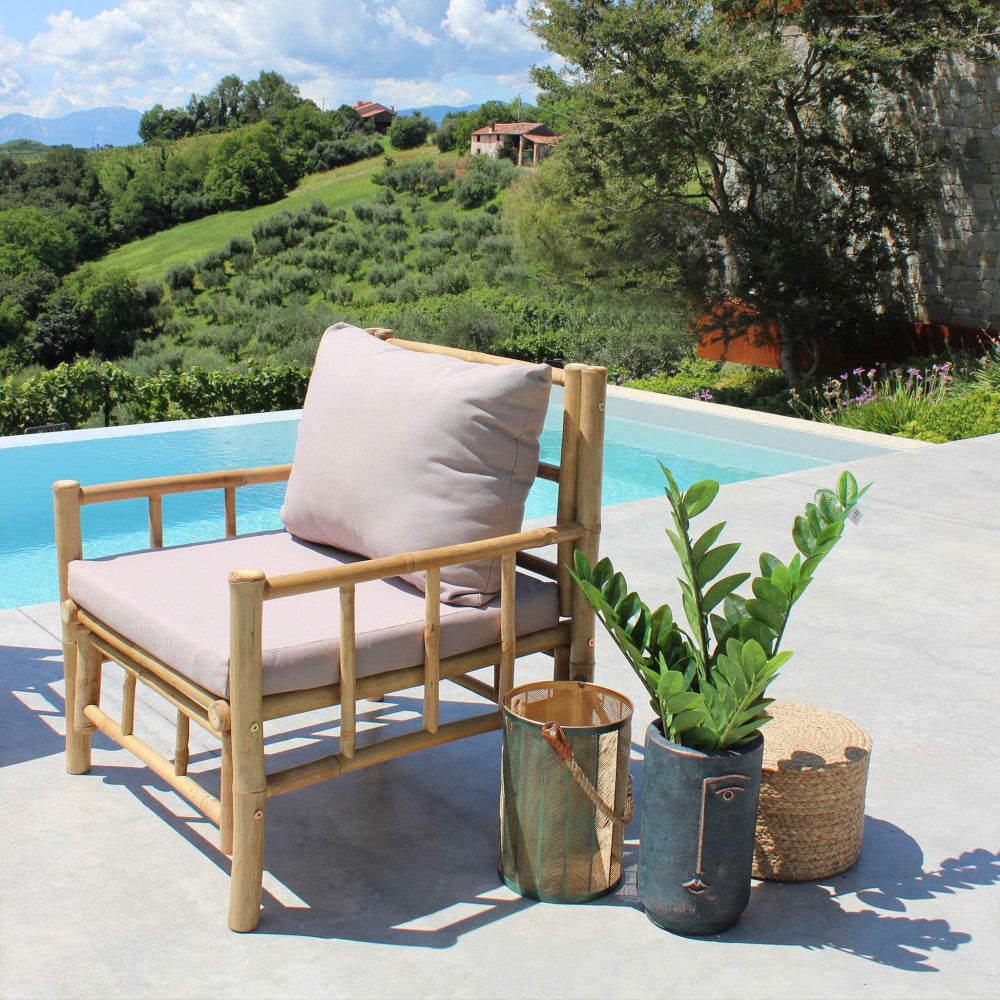 Poltrona in bamboo marrone con cuscino 70x70xH80 cm comoda ed elegante Margarita