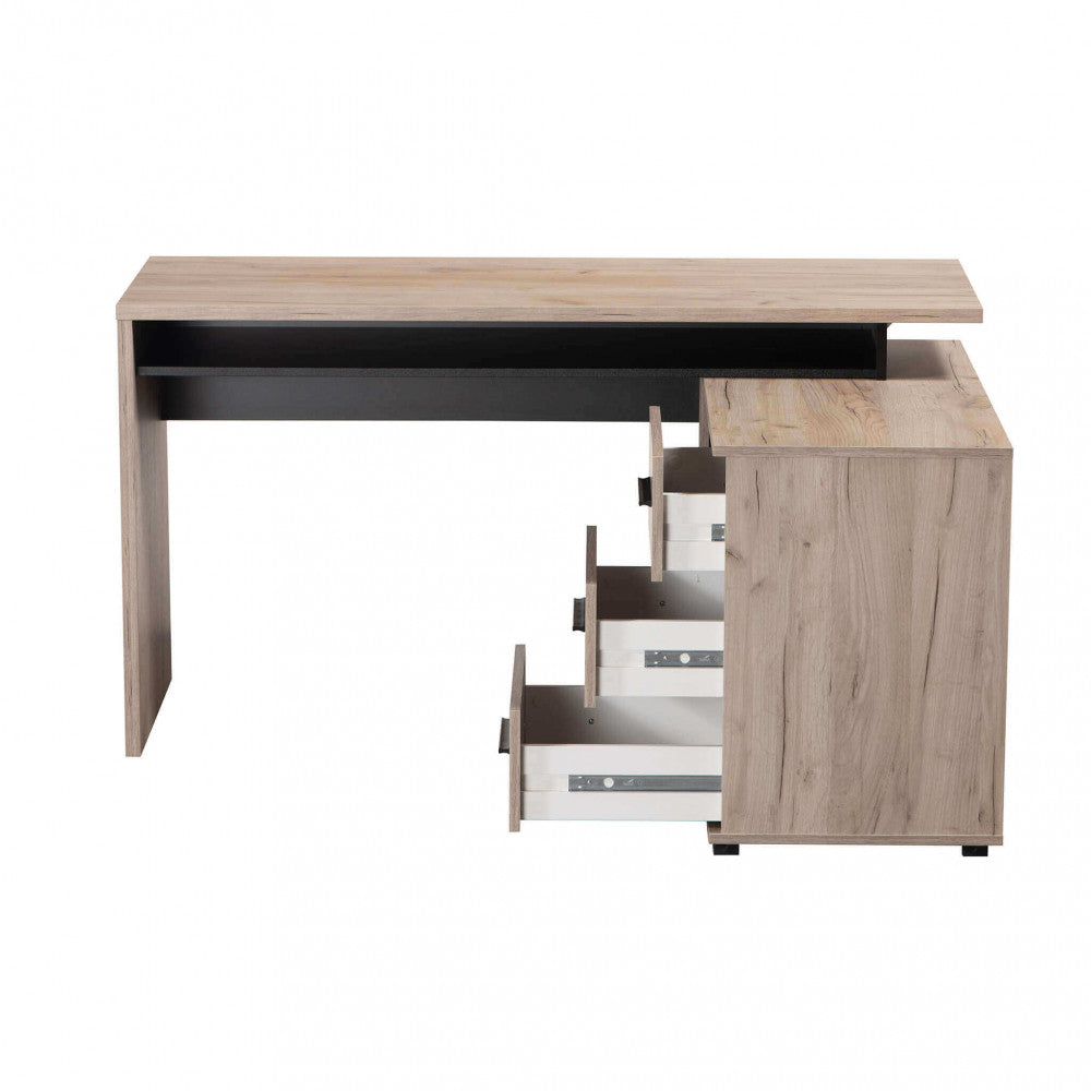 Bureau d'angle pour bureau d'étude en bois mélaminé bilaminé avec 3 tiroirs et 2 étagères Corner Desk
