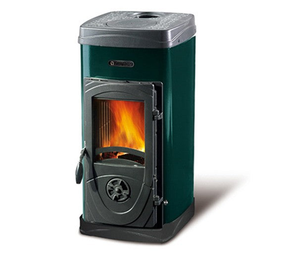 Stufa a legna bruciatutto 6kW potenza color verde Super Max Nordica