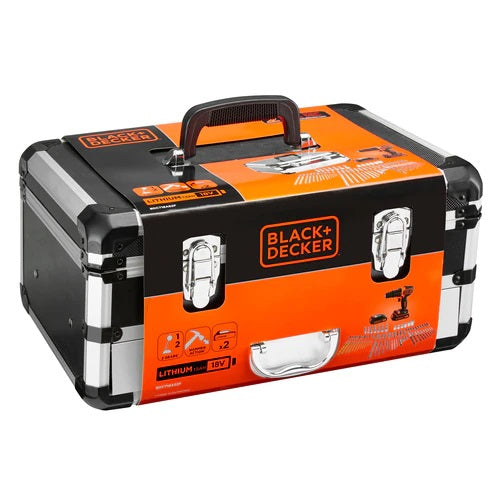 Trapano avvitatore a percussione con doppia batteria 18V in valigetta premium con set 80 accessori BLACK+DECKER BDC718AS2F
