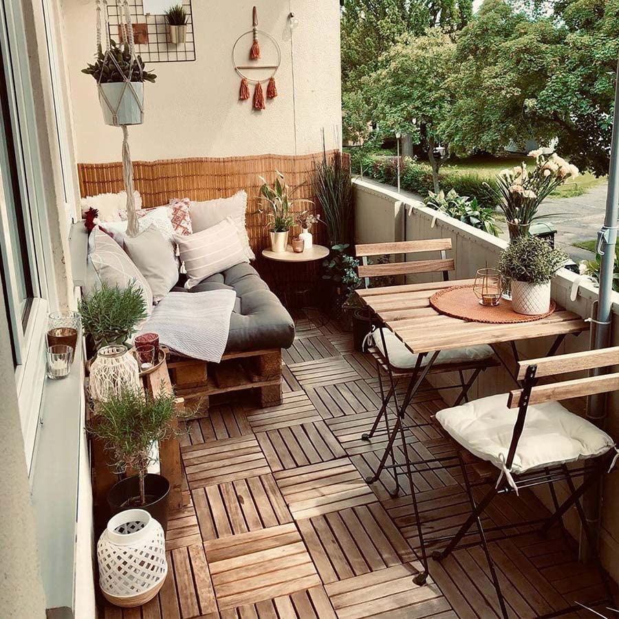 Set tavolino con 2 sedie in acciaio e legno da balcone giardino Bistrot Woody