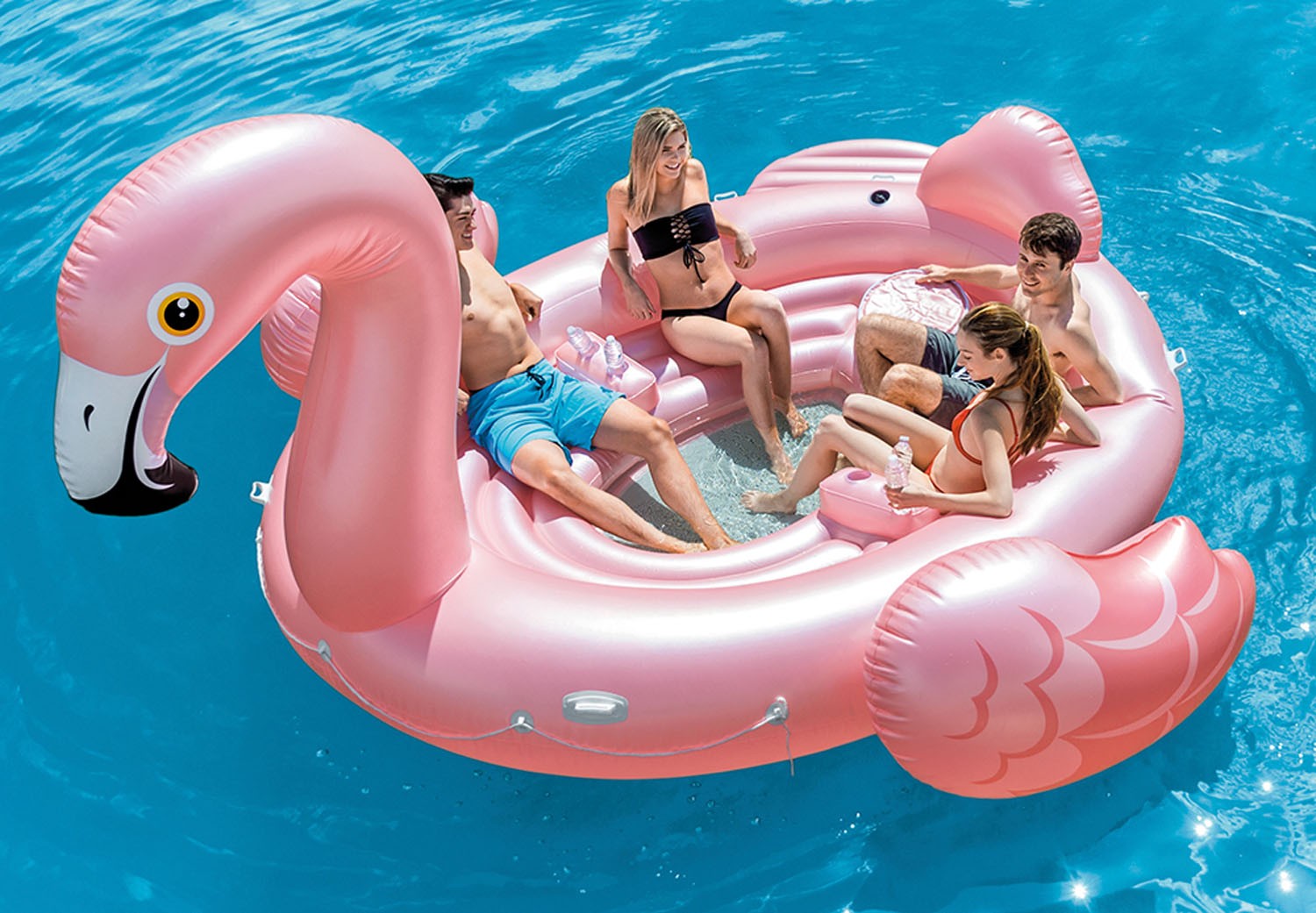 Piscina galleggiante Fenicottero 422x373x185 cm - Isola Party forma Fenicottero Intex 57267 NP