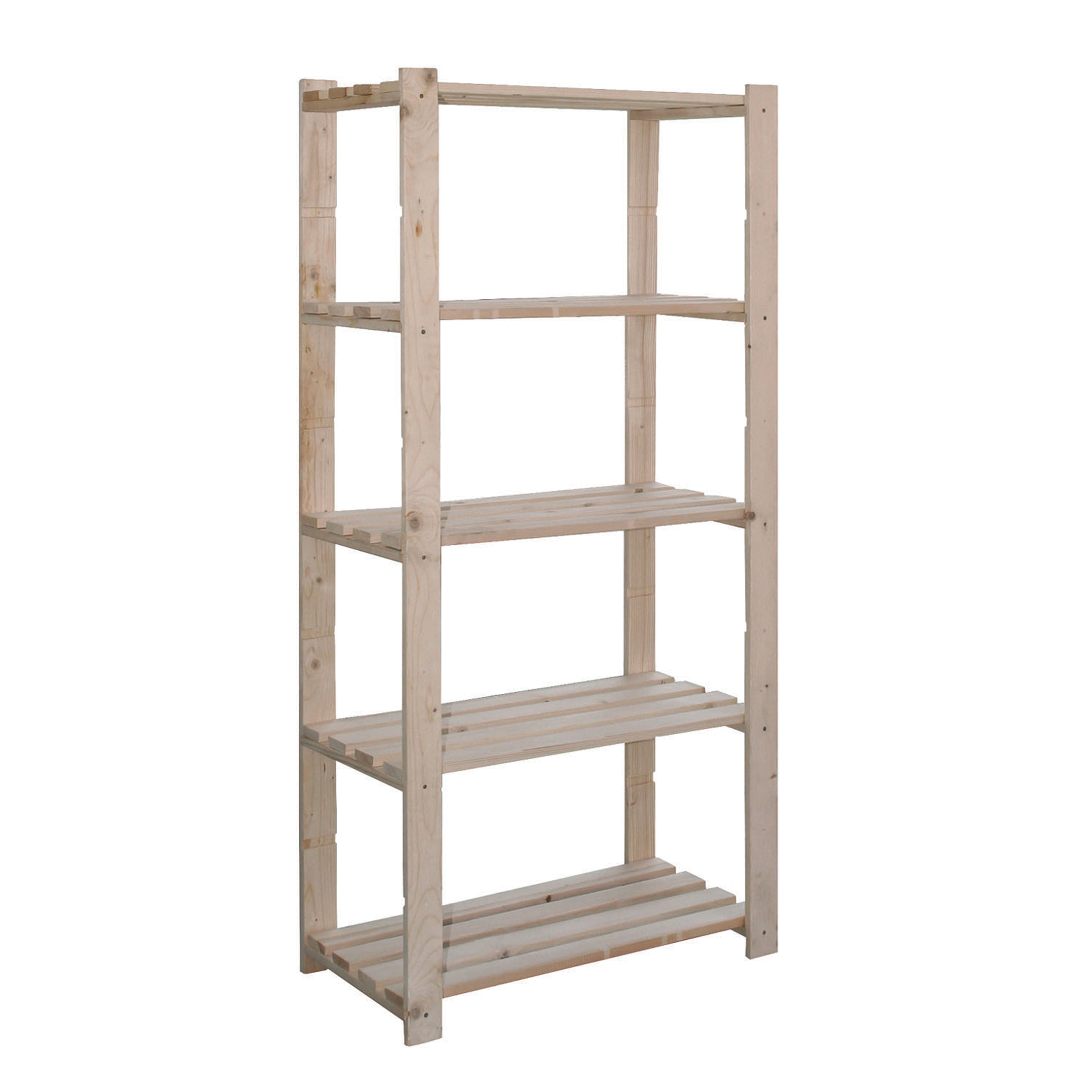 Scaffale in kit in legno massello naturale 5 ripiani 80x40x170H