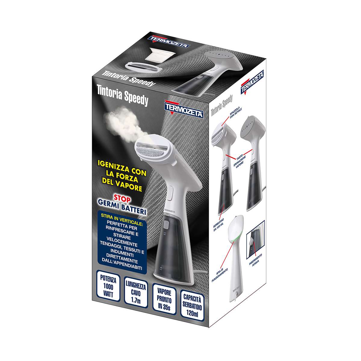 Ferro da stiro verticale 1000W con spazzola leva pelucchi adatto per tutti i vestiti TINTORIA SPEEDY