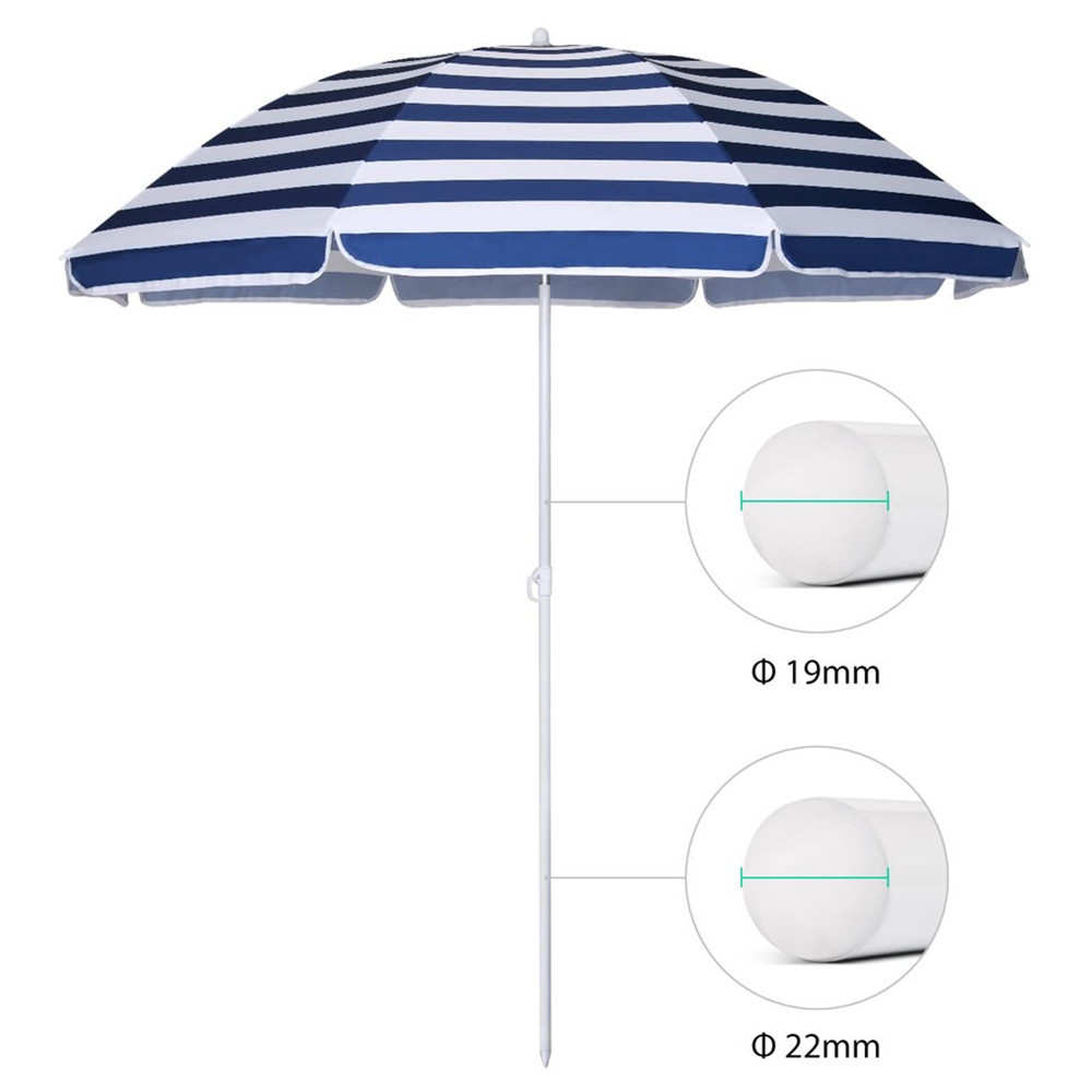 Ombrellone da spiaggia 180cm blu/bianco snodato Sun Stripes telo tnt articoli mare estate
