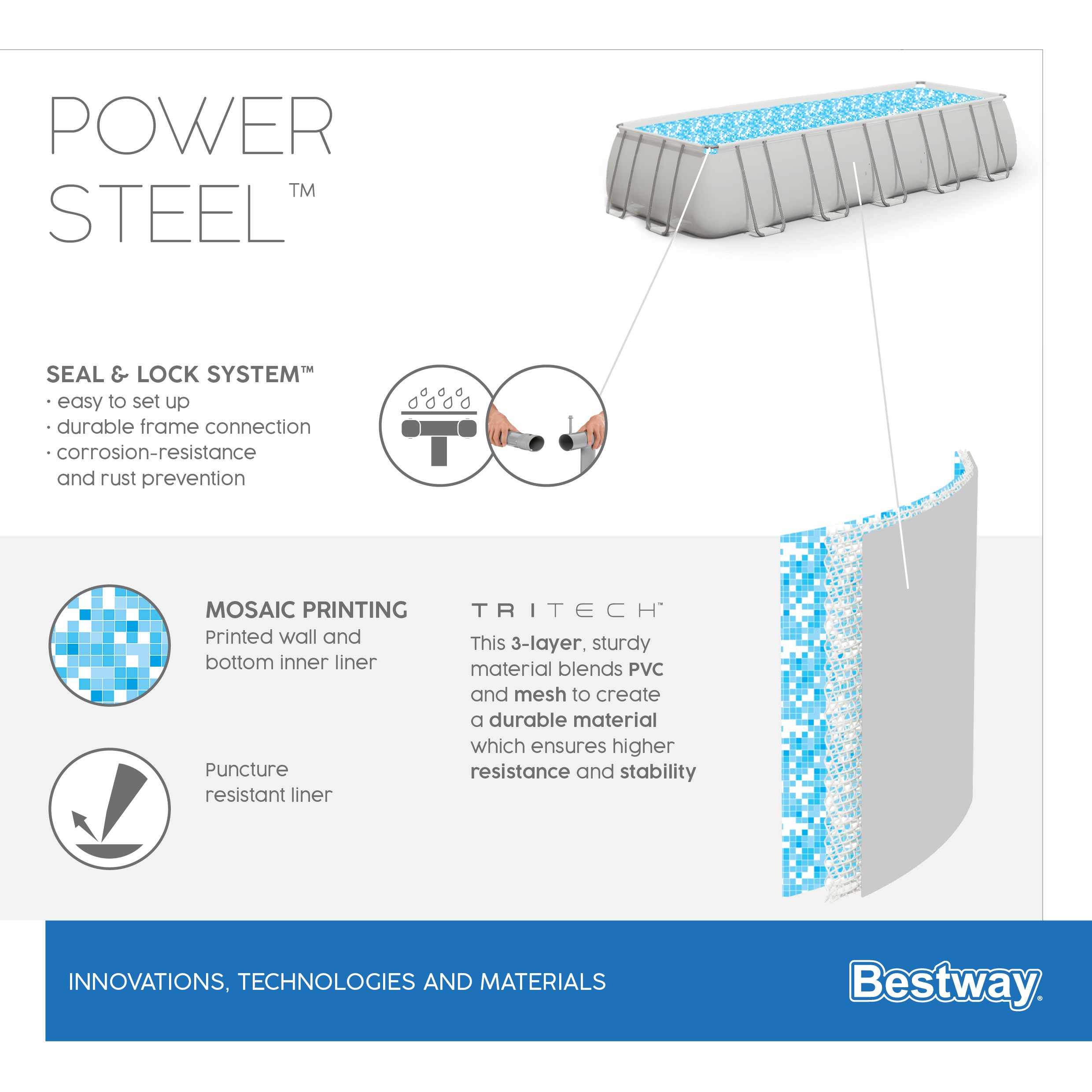 Piscina fuori terra rettangolare Power Steel 640x274x132 cm Bestway 5611