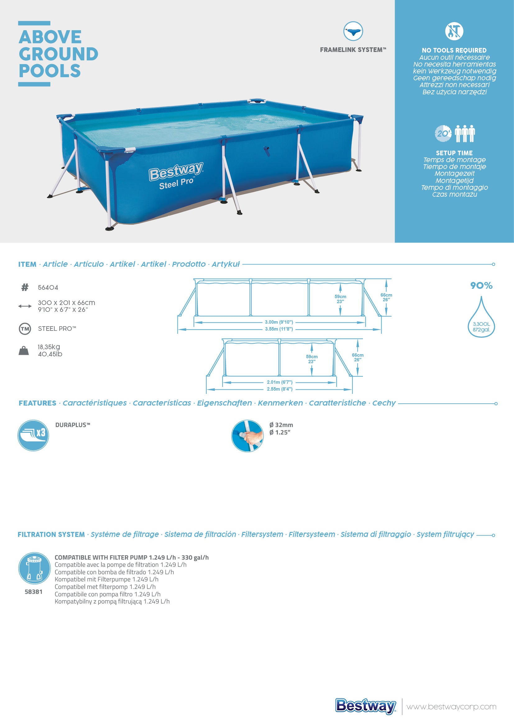 Piscina Rettangolare con struttura Steel Pro Frame 300x201x66 Bestway 56
