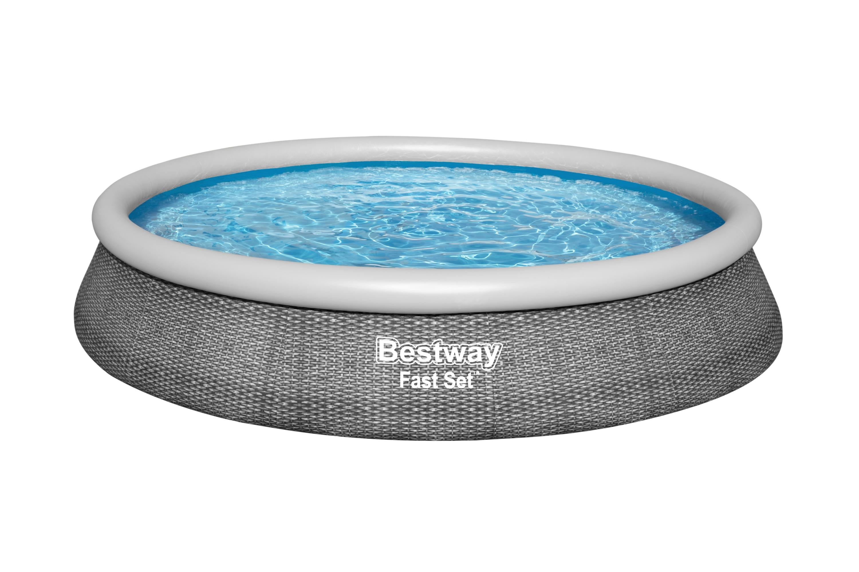 Piscina con Anello Tonda Autoportante 396x84 cm Rattan Grigio fast set Bestway 57376