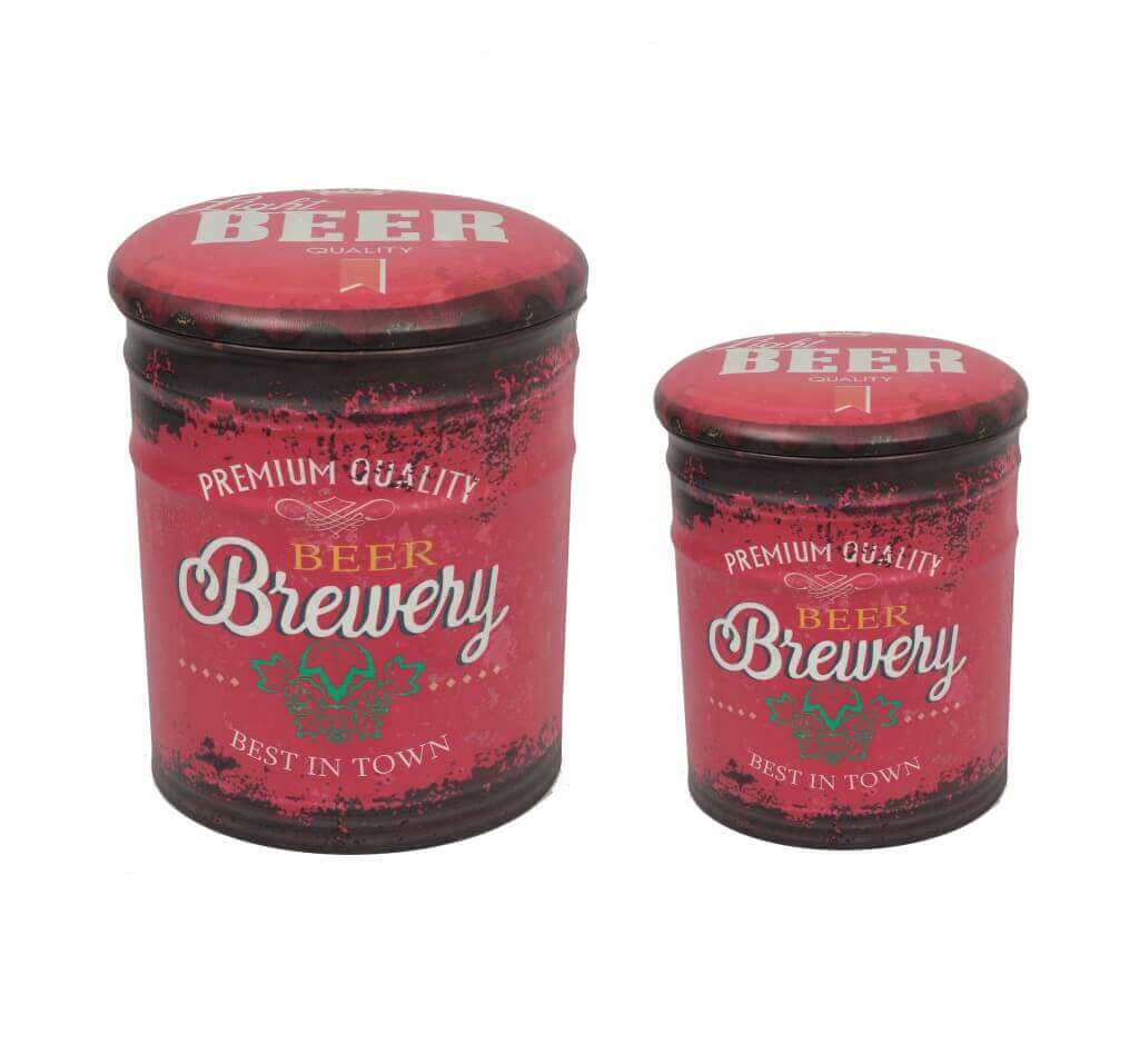 Set 2 puof contenitori da interno imbottiti da seduta con grafica birra Linea Industrial