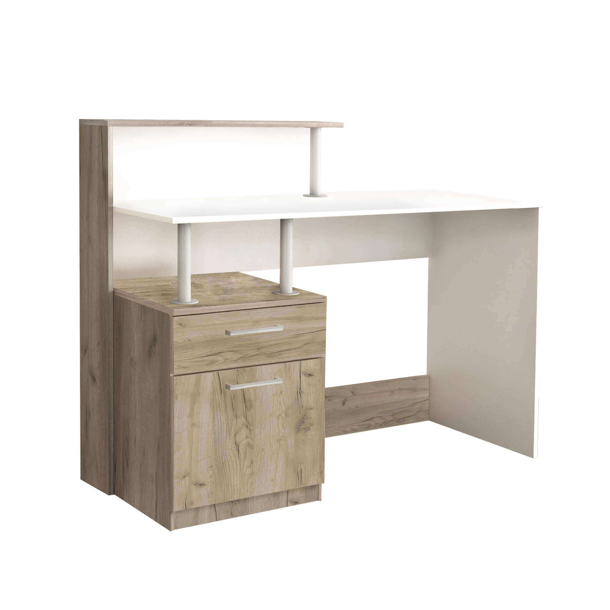 Scrivania da interno studio camera da letto con 2 cassetti e doppio ripiano in legno nobilitato bilaminato Double Desk