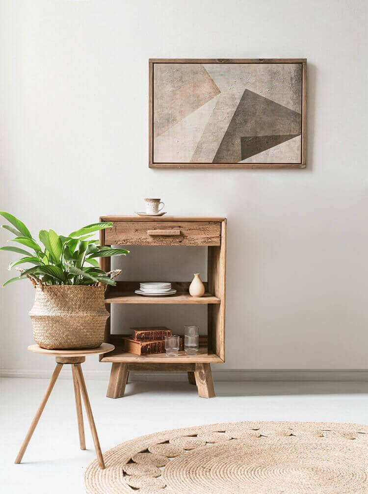 Mobile da interno in legno di pino con 1 cassetto e 2 ripiani