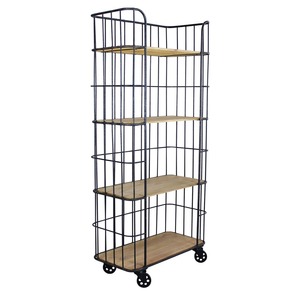 Mobile scaffale in legno e metallo a 4 ripiani con ruote Linea Classic