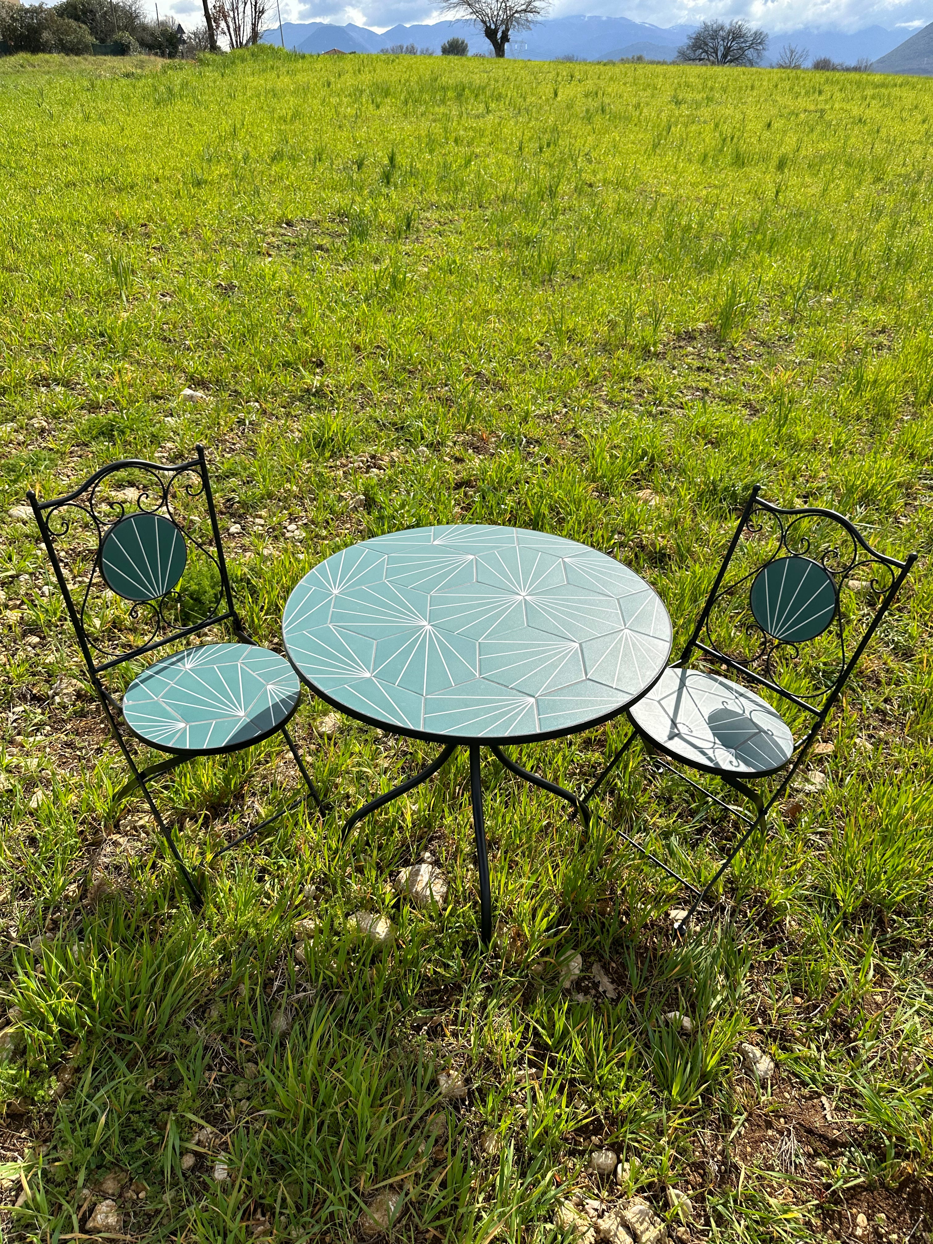 Tavolo da esterno in acciaio e piano in ceramica  Ø80xH75 cm DECOJARDIN NEW AGE