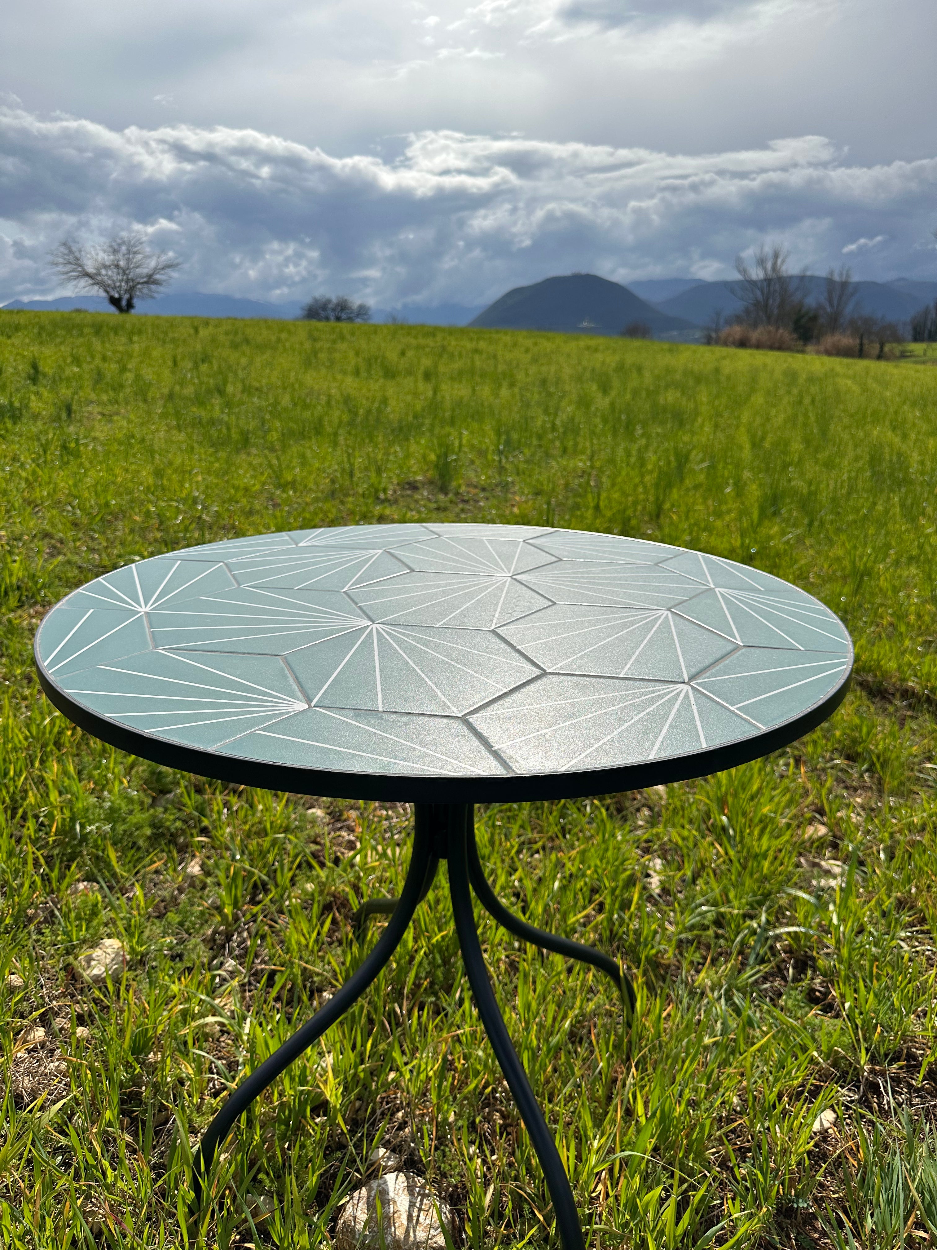 Tavolo da esterno in acciaio e piano in ceramica  Ø80xH75 cm DECOJARDIN NEW AGE