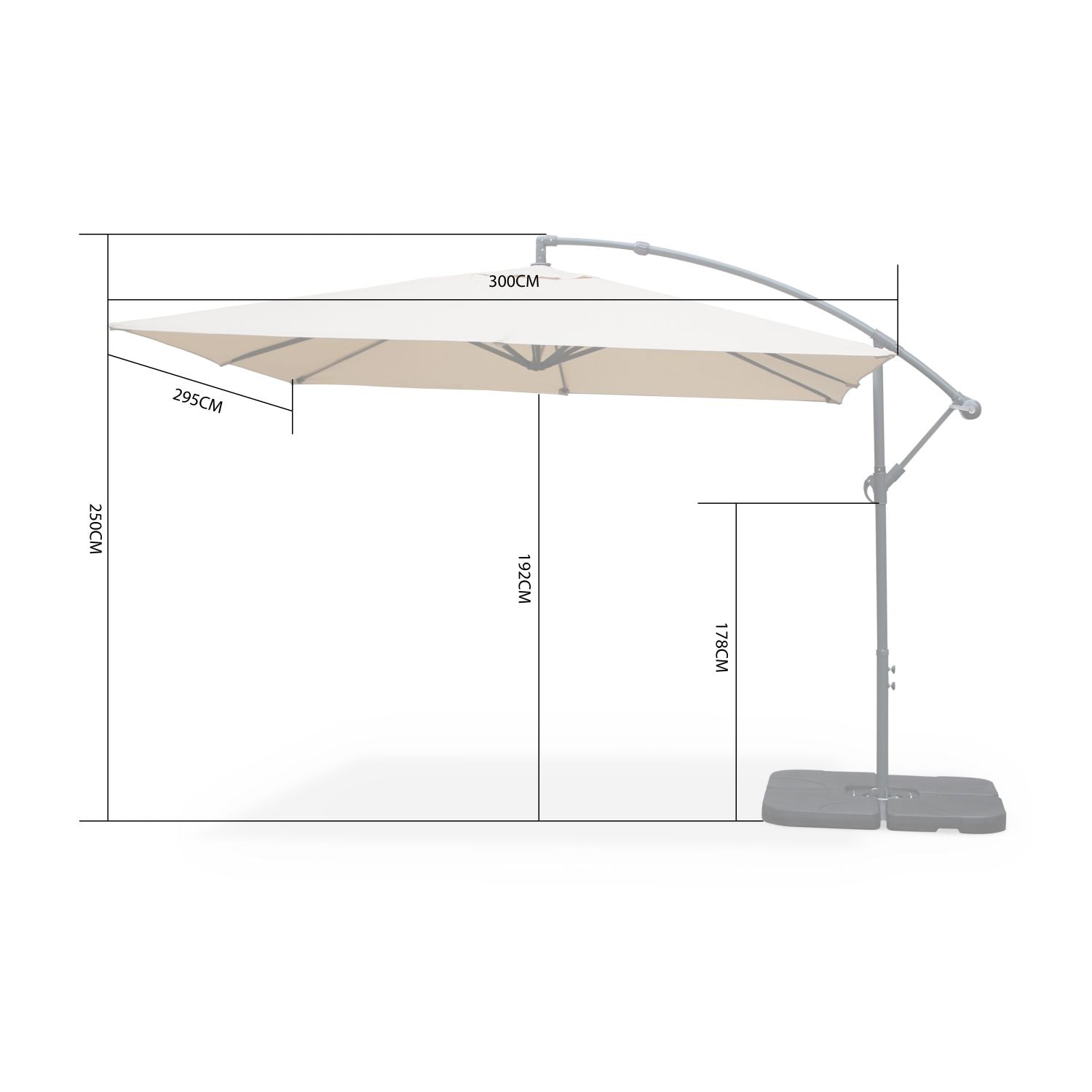 Ombrellone a braccio laterale 3x3 mt in alluminio inclinazione regolabile Beige