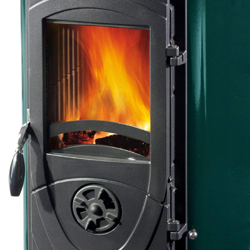 Stufa riscaldamento a legna bruciatutto 6kW potenza color verde Super Max Nordica